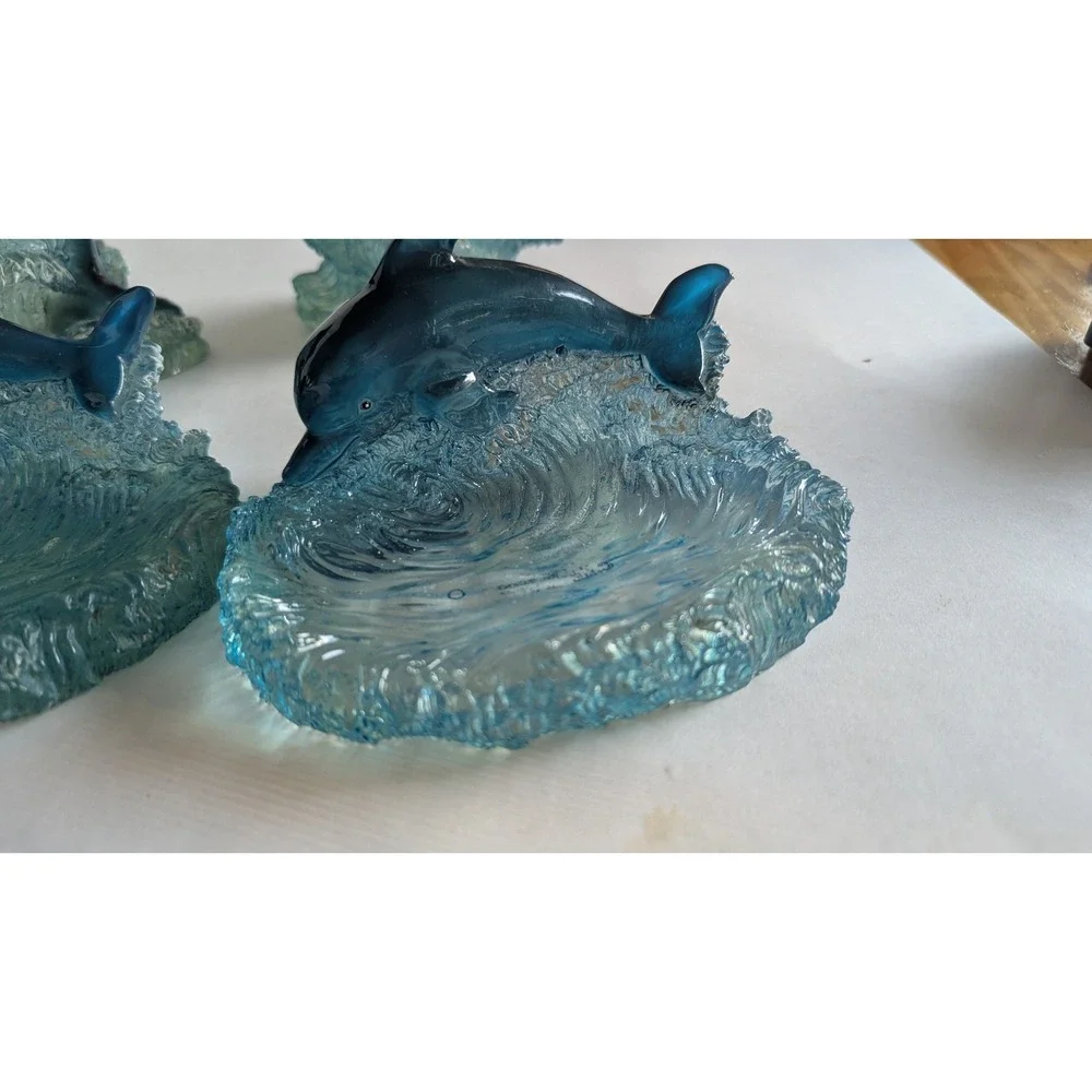 Allure 2000 Vintage Blue Dolphin Resin Bathroom Set 4 Piece Ocean Theme